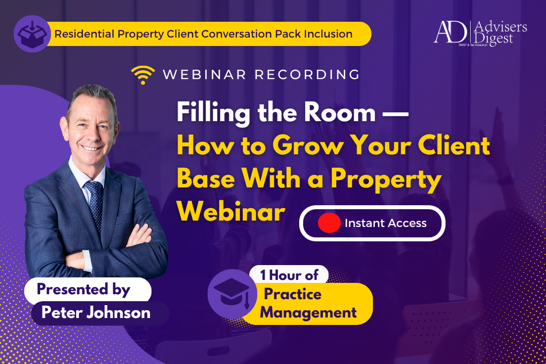 Filling the Room webinar recording with Peter Johnson, released Wednesday 14 October 2026, 1 hour of practice management CPD.